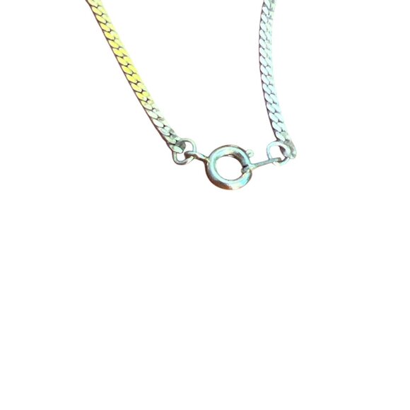 Vintage Gold Tone Necklace Clear Rhinestones Opal Pendant Bib Flat Chain Estate - Picture 4 of 4